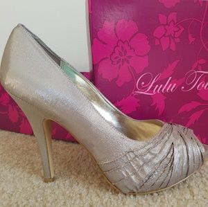 Champagne Peep Toe Pumps